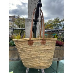 Cabas tressé grande anse cuir