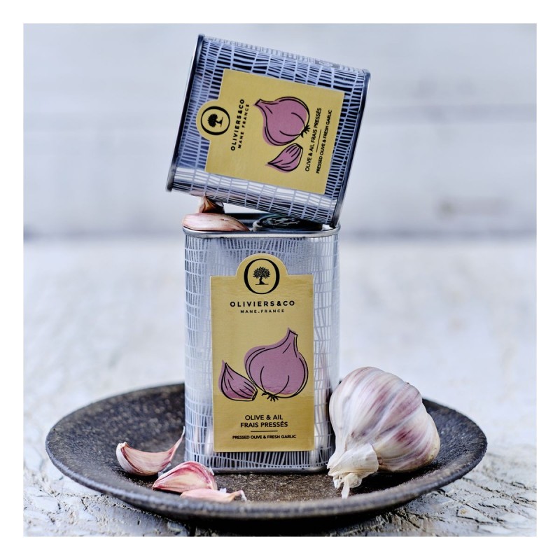 Fresh pressed olive and garlic